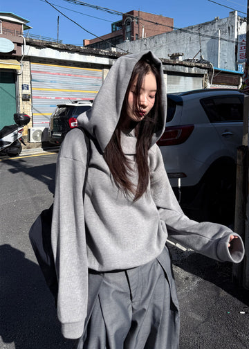 DRAPE NECK KNIT HOODIE